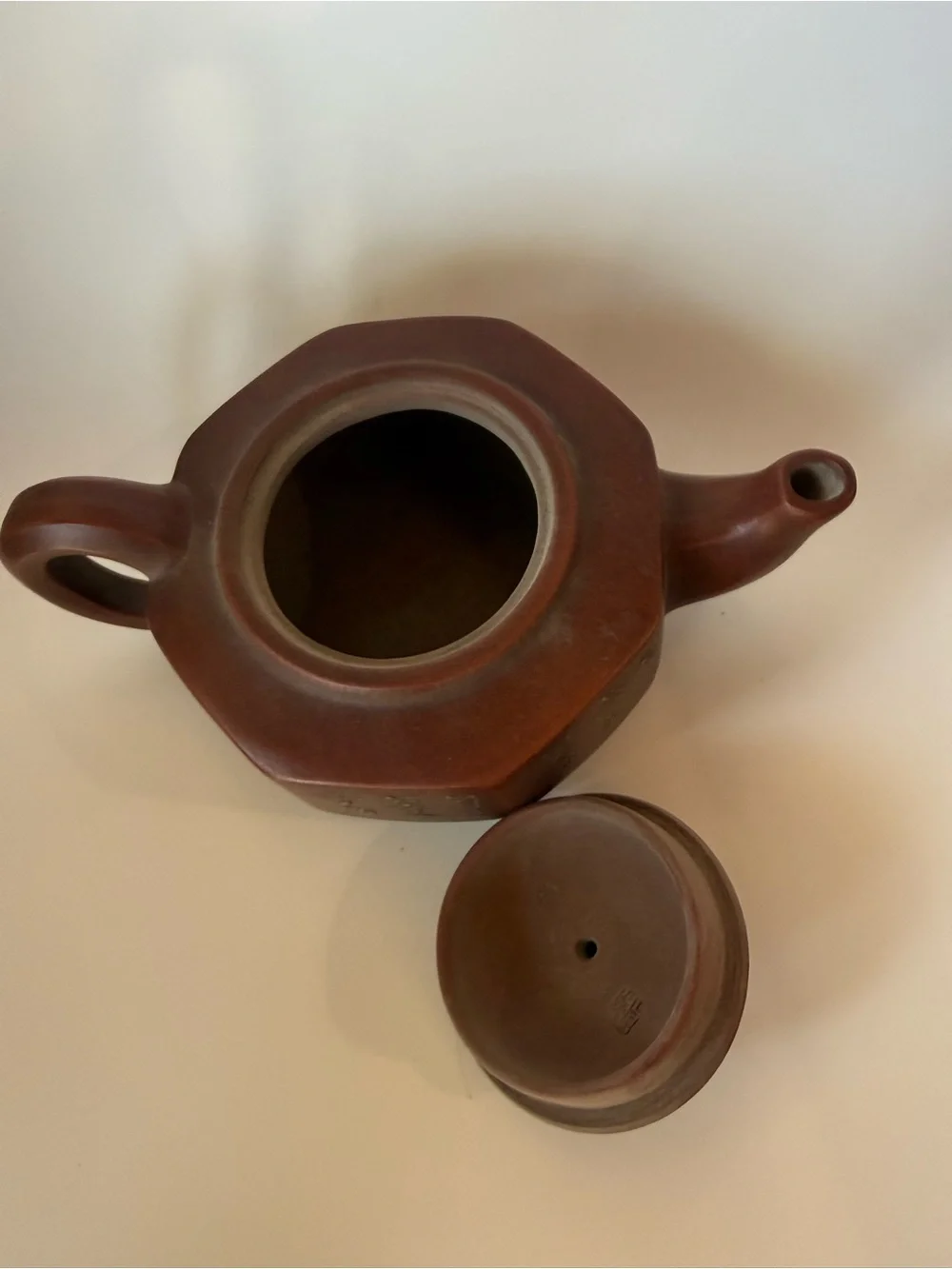 Chinese Yixing Zisha Hexagonal Teapot Gu Jingzhou Mark Calligraphy 340ml